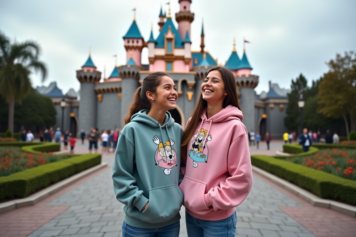 Adolescents rieurs devant le château de la Belle au bois dormant