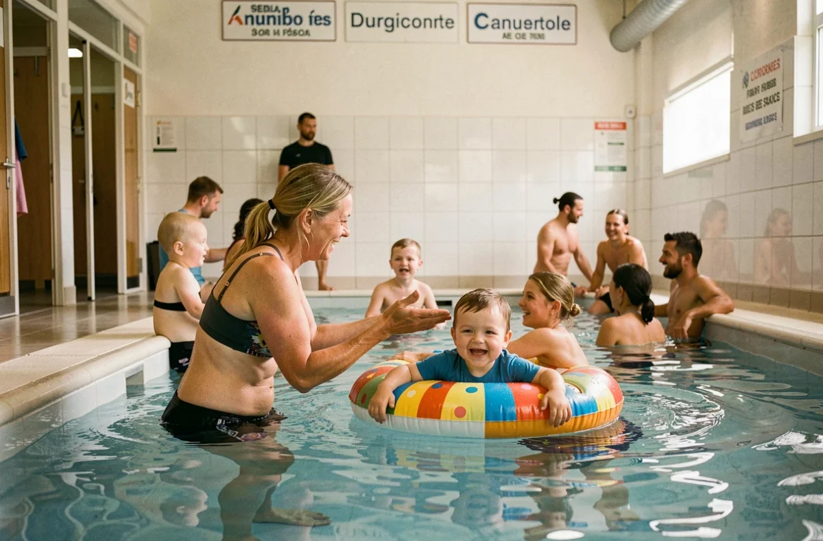 Cours de bébé nageur avec une instructrice au Centre aquatique Amphitrite de Montbard