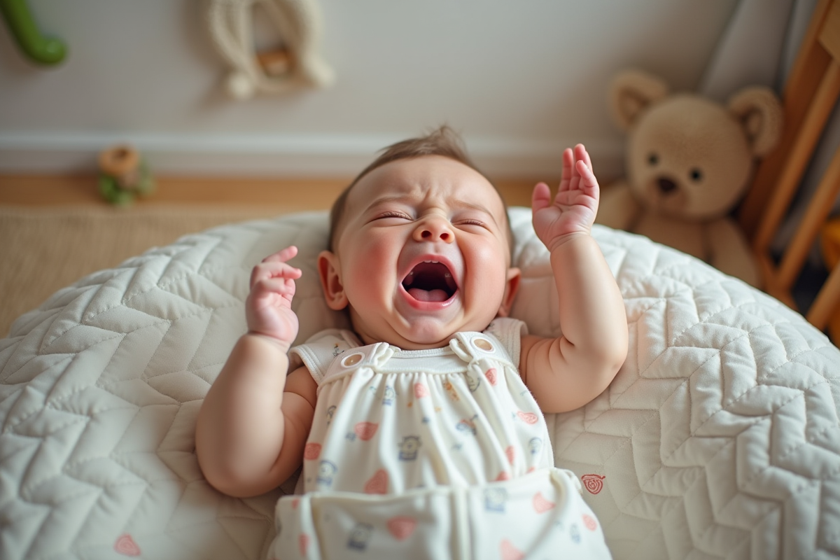 Bébé fille de 5 mois dans une nurserie avec jouets