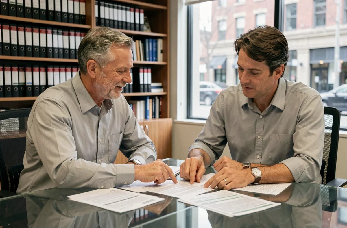 Un contribuable consultant un conseiller fiscal pour déclarer un changement de situation aux impôts sans erreur