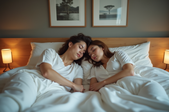 Couple endormi paisiblement dans un lit moderne