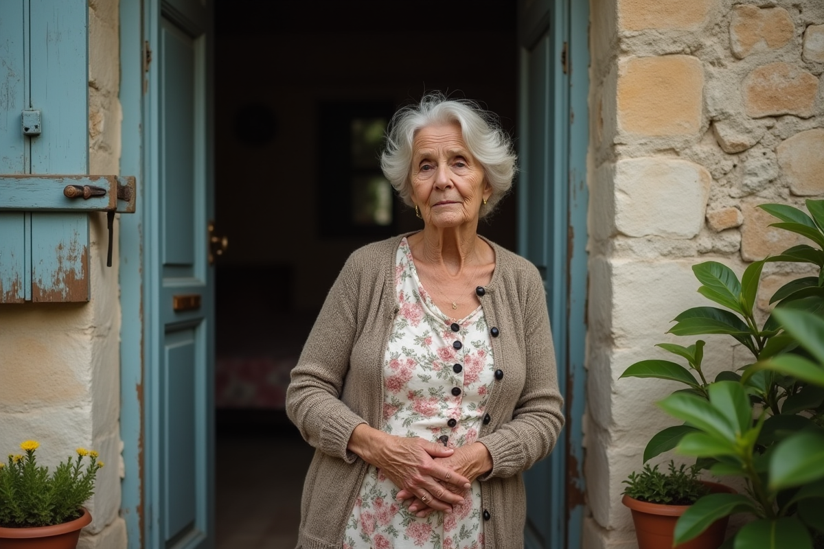 Femme âgée dans une maison de campagne française