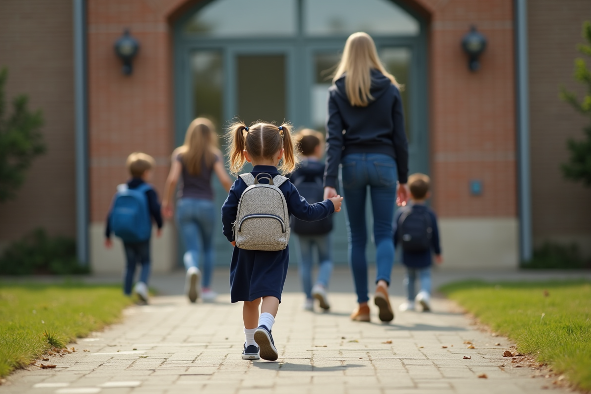 Fille de 5 ans avec sac à dos à l