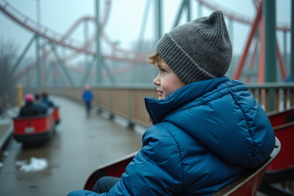 Jeune garçon seul sur une montagne russe abandonnée en extérieur