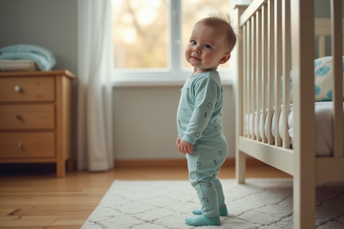 Petit garçon dans son lit en pyjama bleu clair