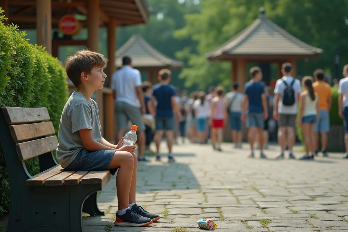 Adolescent assis seul sur un banc dans un parc d