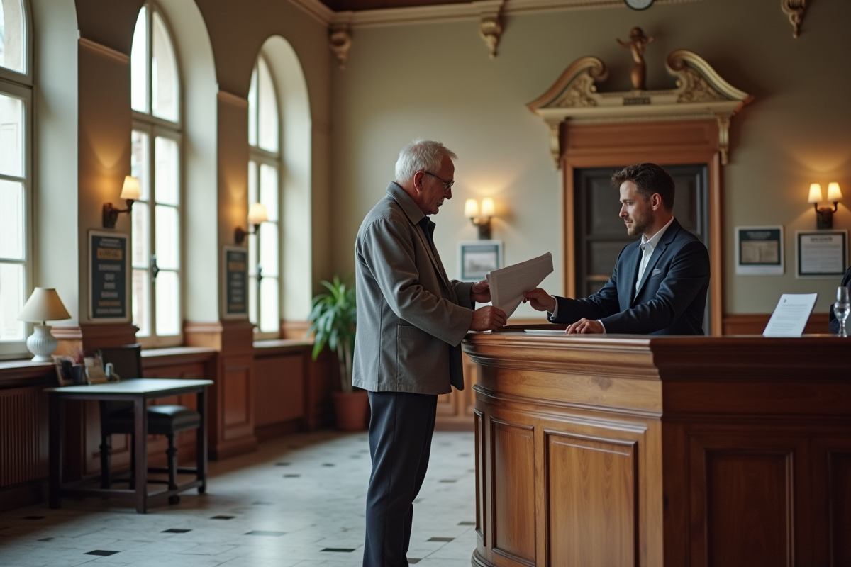 Homme remettant des documents à la mairie dans un cadre civique