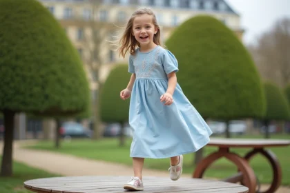 Jeune fille méditerranéenne joue dans un parc parisien