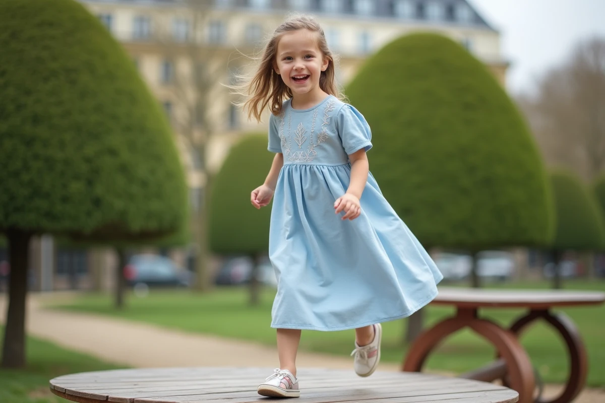 Jeune fille méditerranéenne joue dans un parc parisien