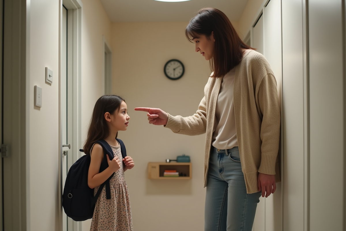 Mère parlant à sa fille dans le couloir