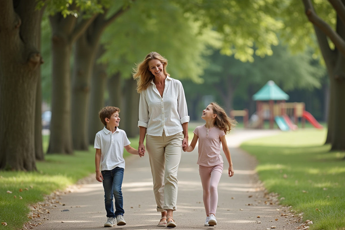 Maman et enfants rient lors d