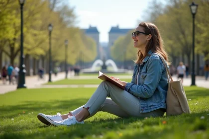 Jeune femme qui pique-nique dans un parc parisien avec un petit budget en Île-de-France
