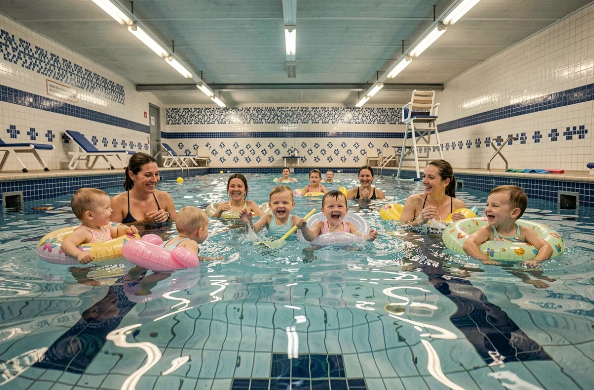Cours collectif de bébé nageur animé dans l'une des piscines municipales de Besançon