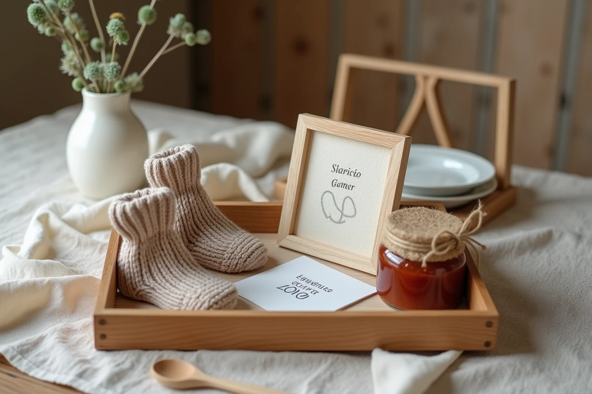 Plateau cadeau fait main pour annoncer une grossesse comme souvenir aux grands-parents